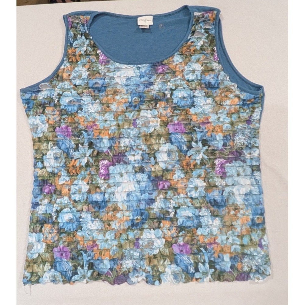 Jaclyn Smith Tank Top Womens 3X Blue Excellent Floral Tiered Ruffle Sleeveless